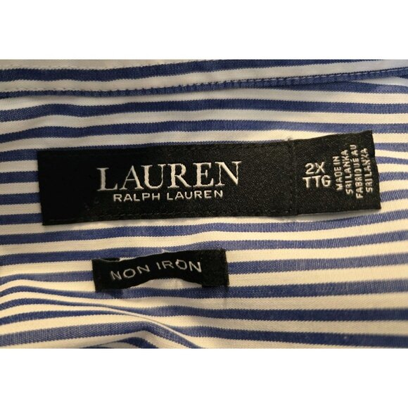 Ralph Lauren 2X Womens Shirt Blue White Striped Monogram Button Up - Picture 5 of 6